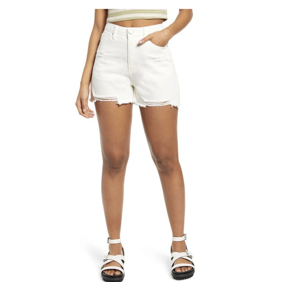 bp Pants - BP RIPPED WHITE DENIM SHORTS